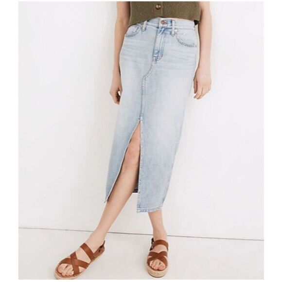 Madewell Dresses & Skirts - Madewell Light Wash Rigid Jean A Line Double Denim Country Cowboy Midi Skirt Siz